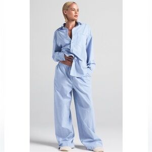 SKIMS Poplin Cotton Oversized Sleep Set Cadet Stripe Pajama Set